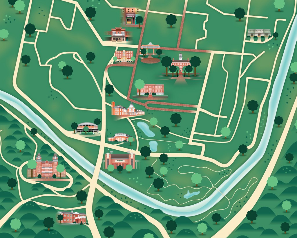 Freelance project with landmarks from Ohio University in Athens, Ohio. Full Color.
