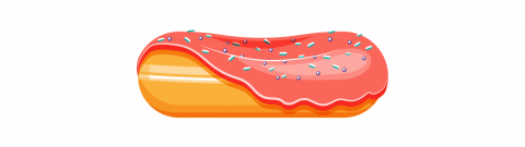 Stylized color illustration of a single pink donut with sprinkles.