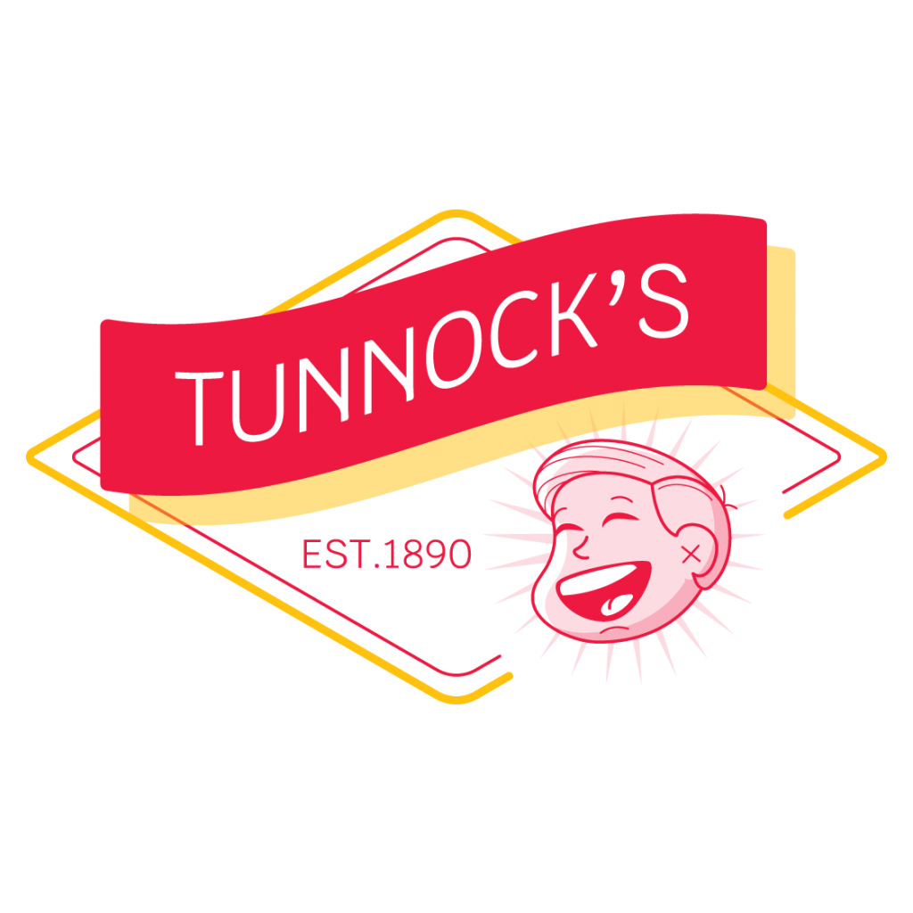 Redesign of the red and yellow Tunnock's Tea Biscuits, Caramel Wafers logo